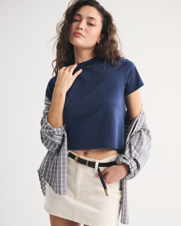 Essential Polished Body-Skimming Tee, Sapphire view 1