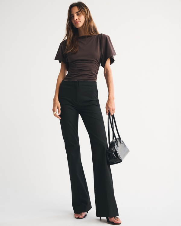 Flutter Sleeve Slash Top, Dark Coffee view 2