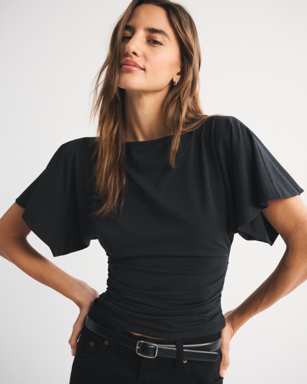 Flutter Sleeve Slash Top, Black view 1