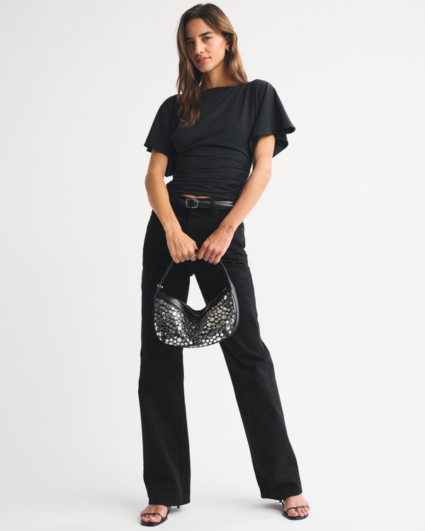 Flutter Sleeve Slash Top, Black view 2