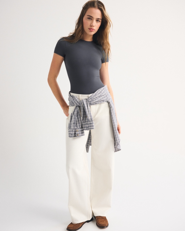 Snatched Seamless Tee Bodysuit, Dark Gray view 2