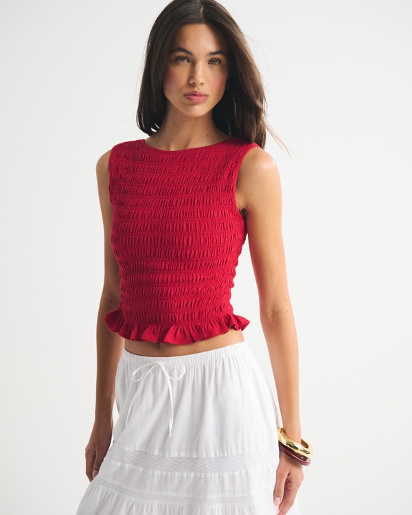 2-in-1 Reversible Smocked Top, Fiery Red view 1