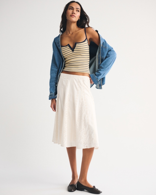 Bra-Free Rib Henley Tank, Yellow Stripe view 2