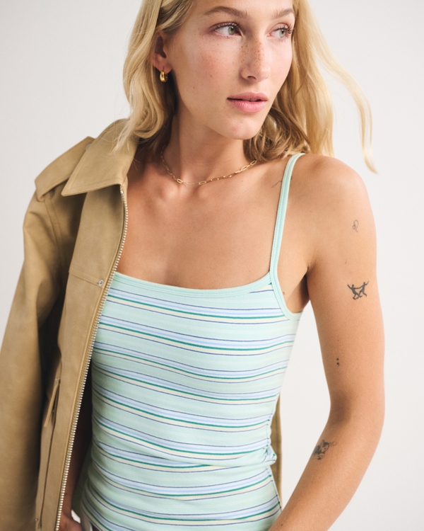 Bra-Free 90s Cami, Green Stripe view 1