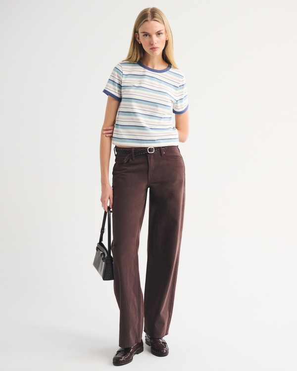 Essential Polished Body-Skimming Tee, Blue Stripe view 2