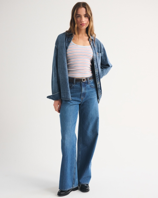 Bra-Free Rib Scoopneck Tank, Blue Stripe view 2