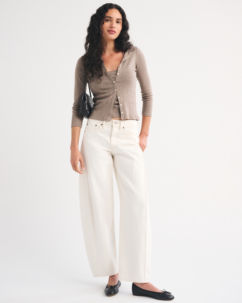 Bra-Free 3/4 Sleeve Pointelle Cardigan Tank Set - thumbnail 8