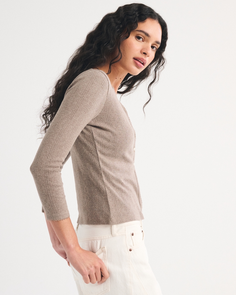 Bra-Free 3/4 Sleeve Pointelle Cardigan Tank Set - thumbnail 9