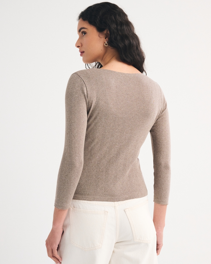 Bra-Free 3/4 Sleeve Pointelle Cardigan Tank Set - thumbnail 10