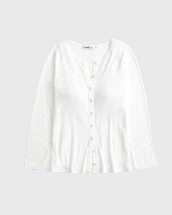 Bra-Free 3/4 Sleeve Pointelle Cardigan Tank Set, White view 2