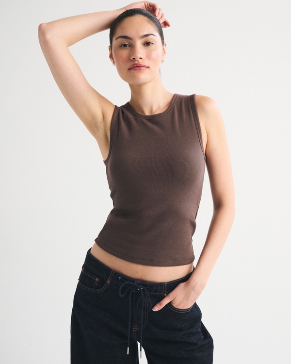 Bra-Free Rib High Neck Tank, Black Walnut view 2