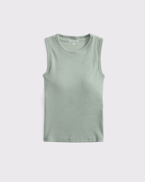 Bra-Free Rib High Neck Tank, Ocean Green view 1