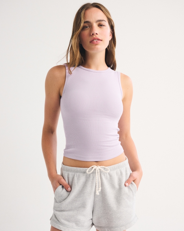 Bra-Free Rib High Neck Tank, Light Purple view 2