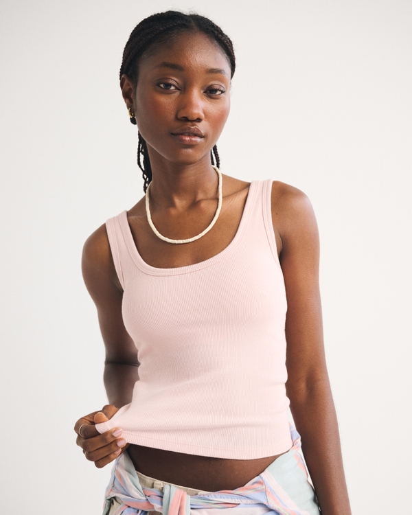 Bra-Free Rib Scoopneck Tank, Muted Pink view 1