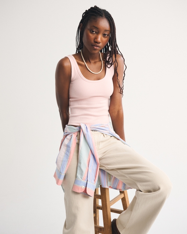 Bra-Free Rib Scoopneck Tank, Muted Pink view 2