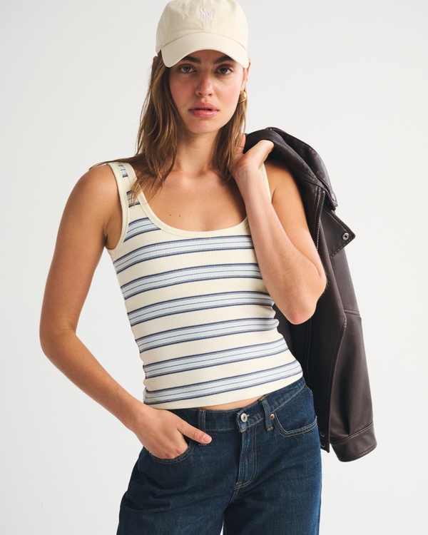 Bra-Free Rib Scoopneck Tank, Yellow Stripe view 1