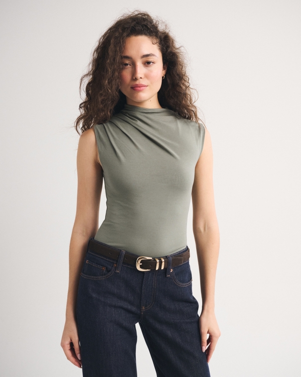 Pleated Mock Neck Top