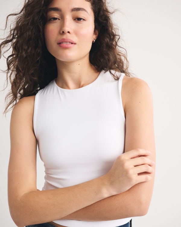 Bra-Free Seamless Fabric High Neck Tank, White view 2