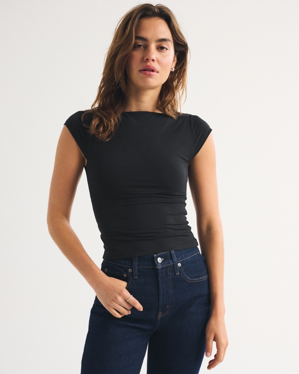 Bra-Free Reversible Scoopneck Top, Black view 1