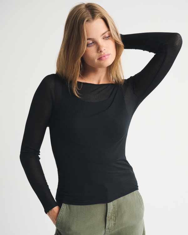 Long-Sleeve Rib Top and Tank Set