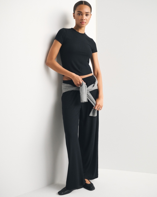 Short-Sleeve Ribbed Lounge Tee, Black view 2
