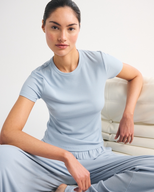 Modal-Blend Lounge Rib Baby Tee, Blue Haze view 1