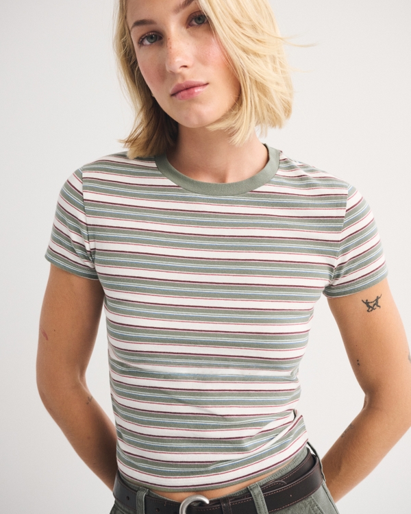 Seamless Fabric Baby Tee, Olive Gray Stripe view 1