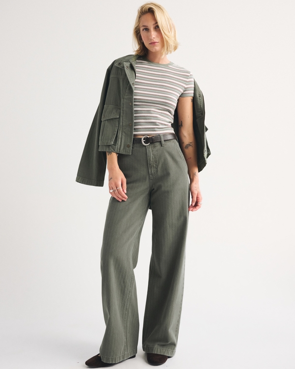 Seamless Fabric Baby Tee, Olive Gray Stripe view 2