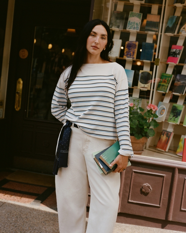 Long-Sleeve Mariner Boat Neck Tee, Blue Stripe view 1