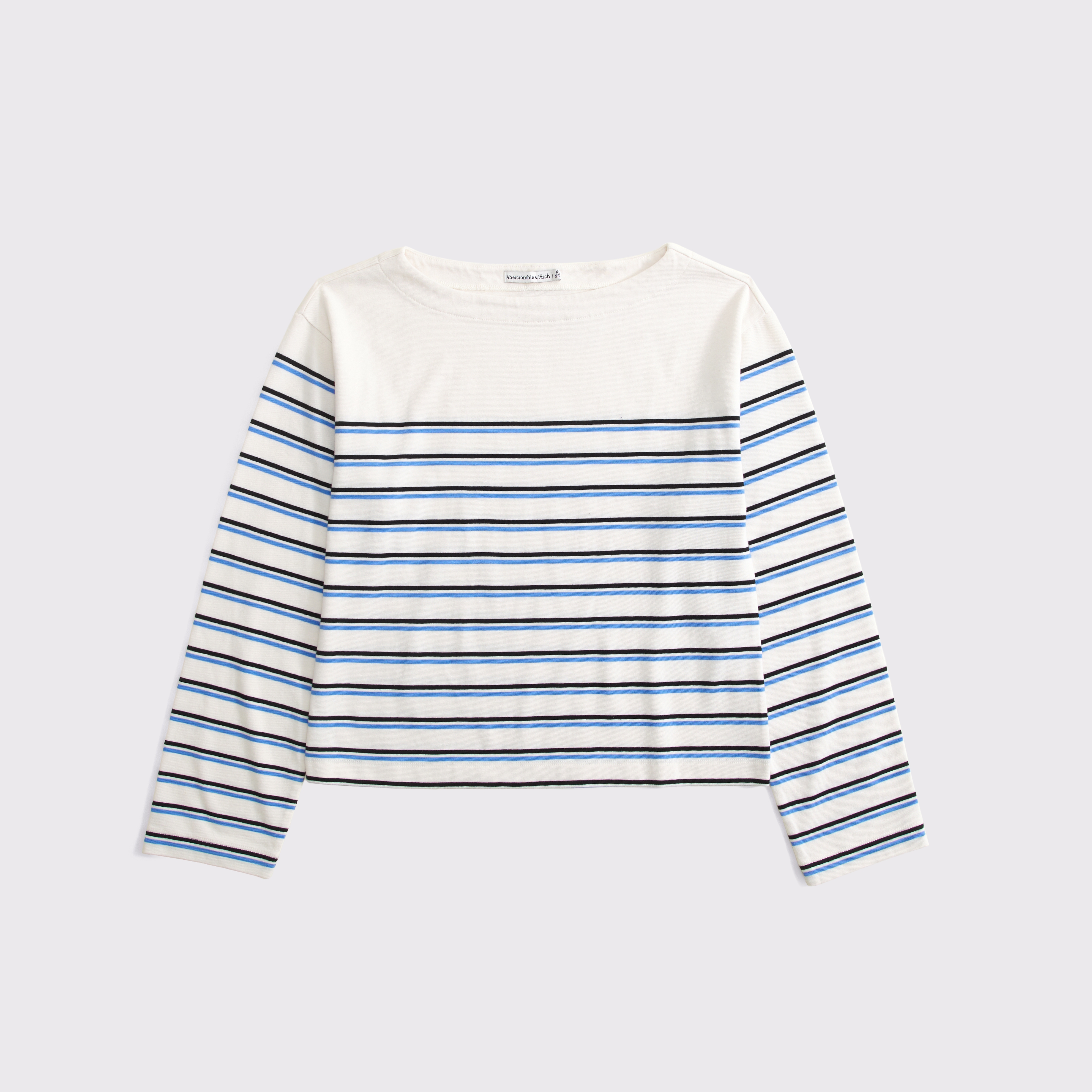 Женская футболка Abercrombie & Fitch Long-Sleeve Boat Neck, цвет: Синий полосатый — фото 1