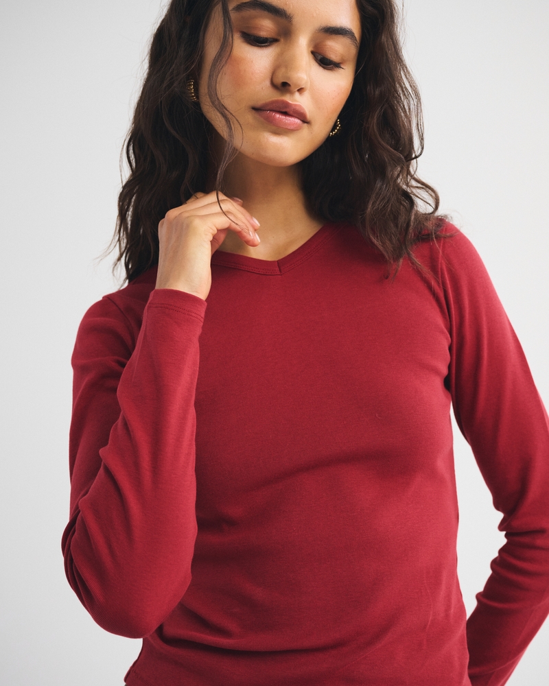 Long-Sleeve Jersey V-Neck Baby Tee - thumbnail 7