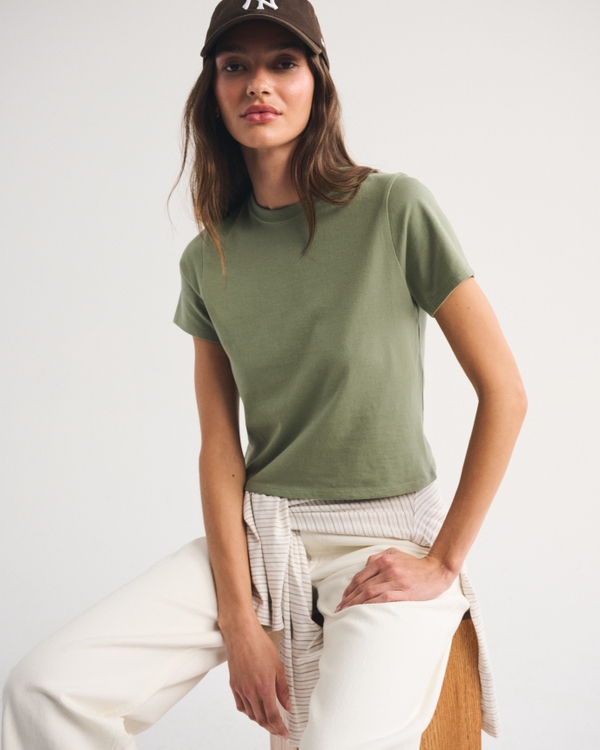 Polished Skimming Tee, Olive Green view 1