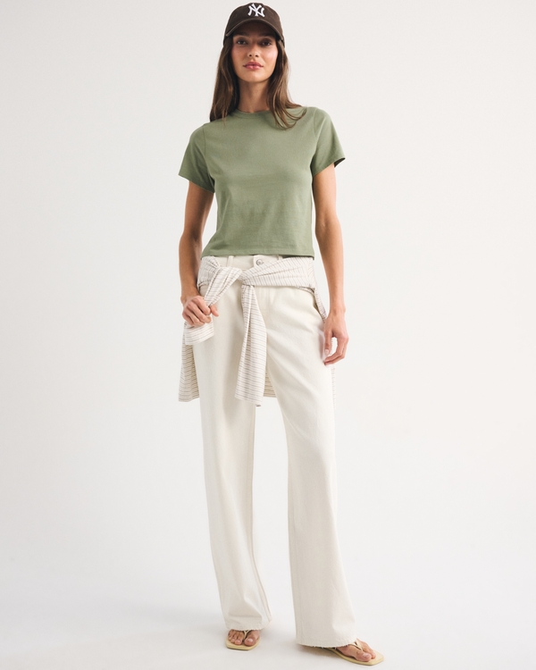 Polished Skimming Tee, Olive Green view 2