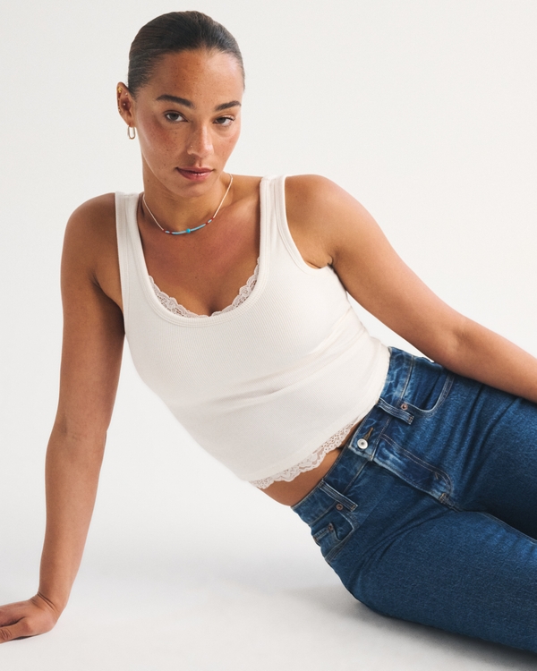 Bra-Free Rib Scoopneck Tank, Cream view 1