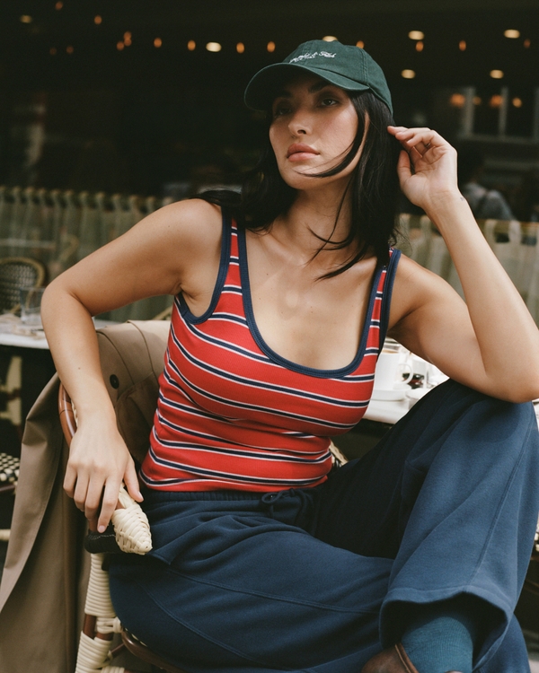 Bra-Free Rib Scoop Neck Tank, Spicy Red Stripe view 1
