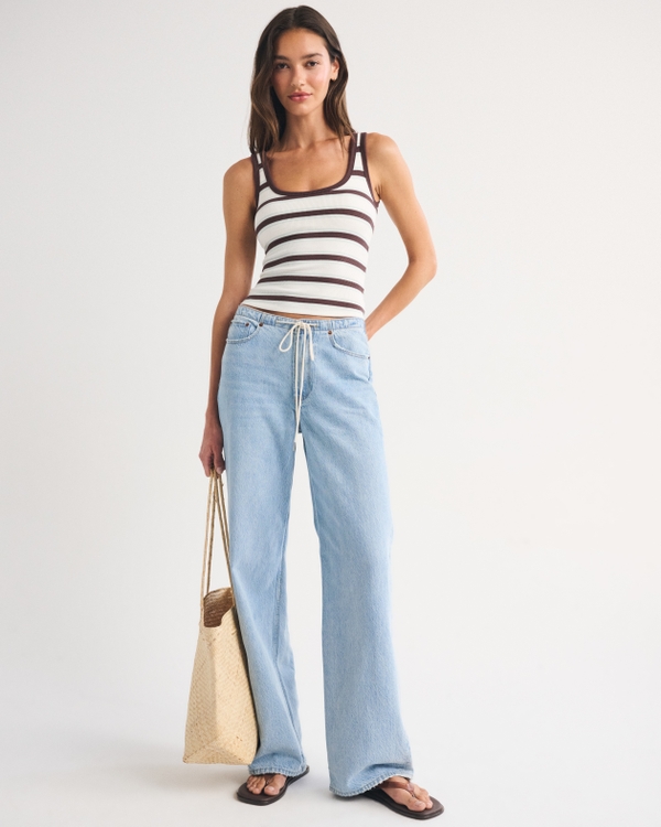 Bra-Free Rib Scoop Neck Tank, Brown Stripe view 2