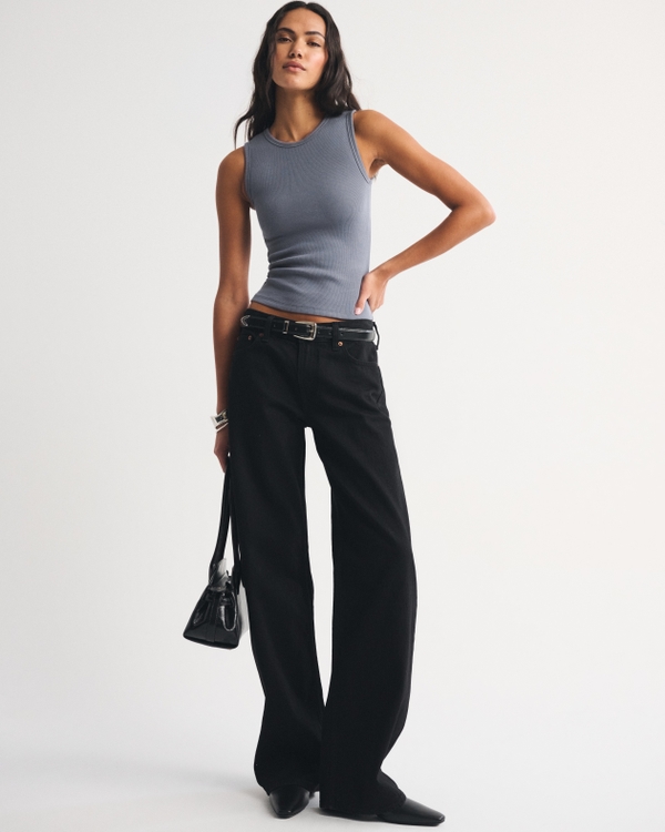 Bra-Free Rib High-Neck Tank, Sable Gray view 2