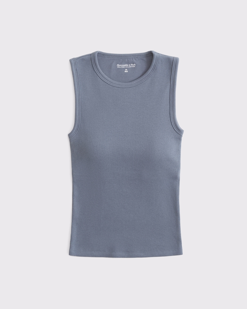 Débardeur Express Côtelé Gris - Taille L, Avec Collier Charme Amovible, Neuf Sans étiquette