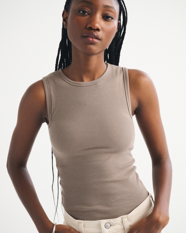 Bra-Free Rib High-Neck Tank