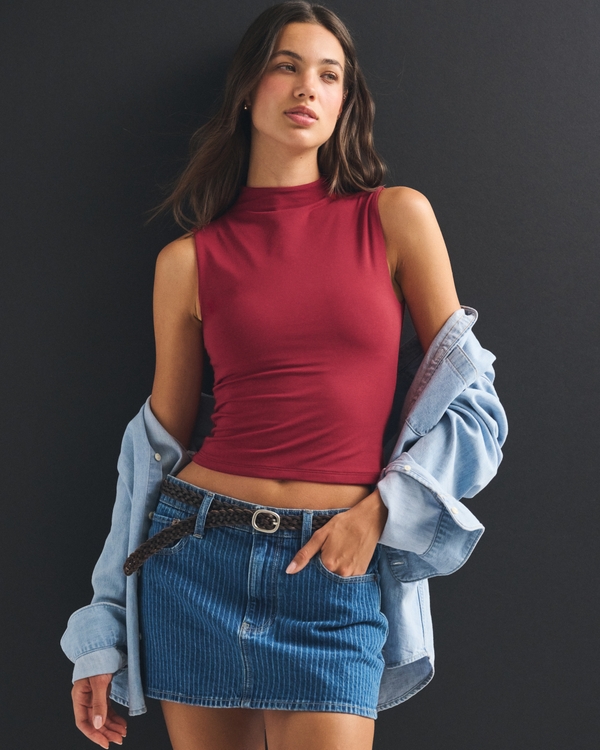 Bra-Free Mockneck Top, Rich Ruby view 1