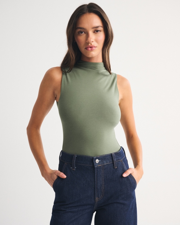 Bra-Free Mockneck Bodysuit, Olive view 1