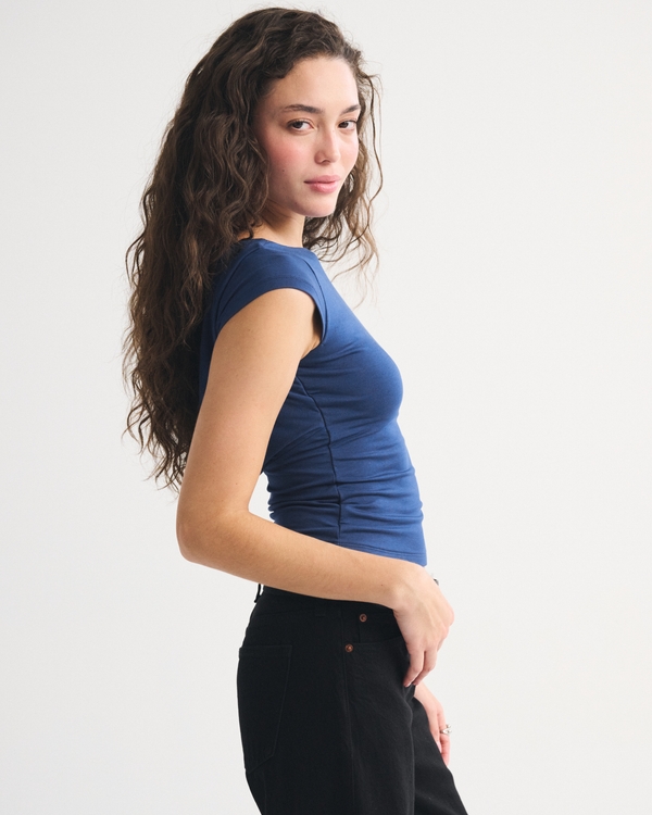 Bra-Free Short-Sleeve Cowl-Back Hardware Top