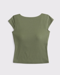 Bra-Free Short-Sleeve Cowl-Back Hardware Top