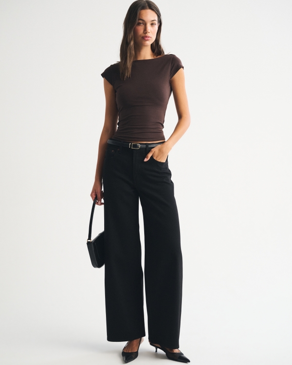 Bra-Free Short-Sleeve Cowl-Back Hardware Top