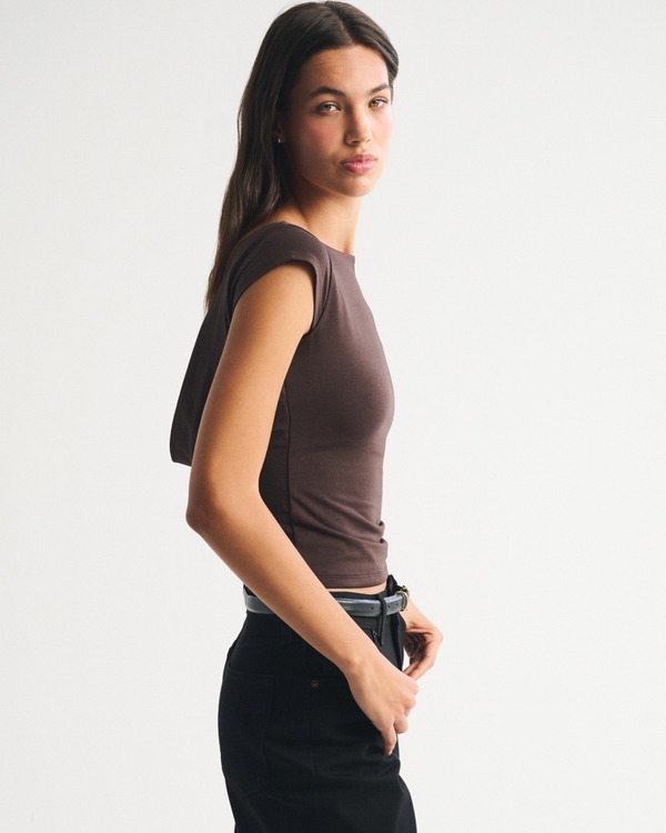 Bra-Free Short-Sleeve Cowl-Back Hardware Top