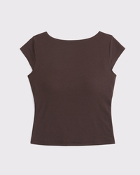 Bra-Free Short-Sleeve Cowl-Back Hardware Top