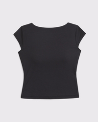 Bra-Free Short-Sleeve Cowl-Back Hardware Top