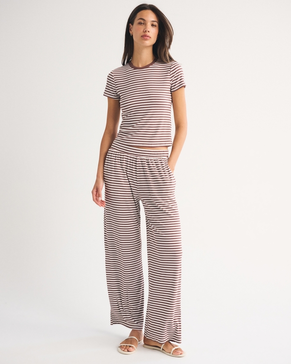 Lounge Rib Baby Tee, Brown Stripe view 2
