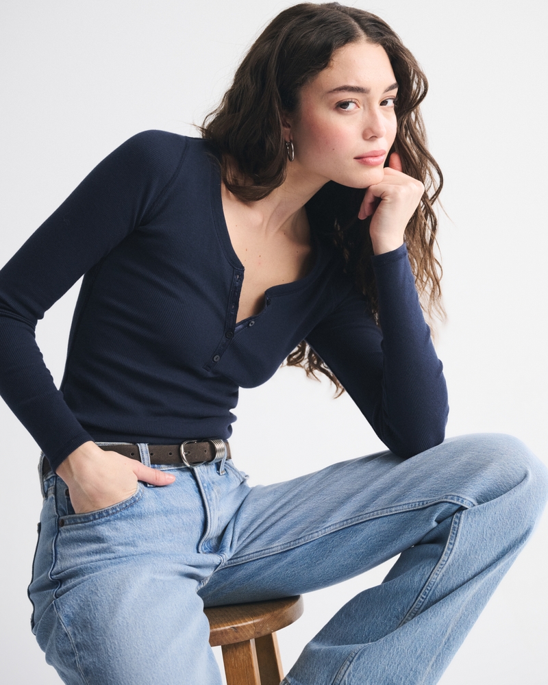Long-Sleeve Rib Henley - thumbnail 2