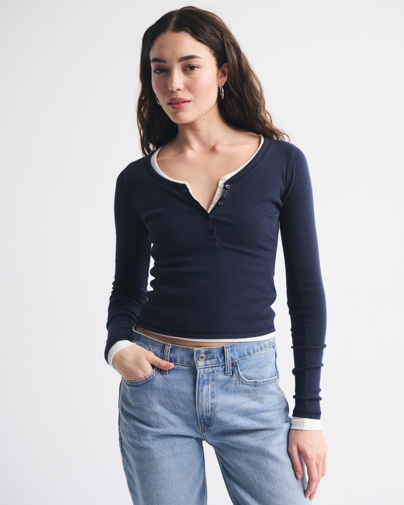 Long-Sleeve Rib Henley - thumbnail 3